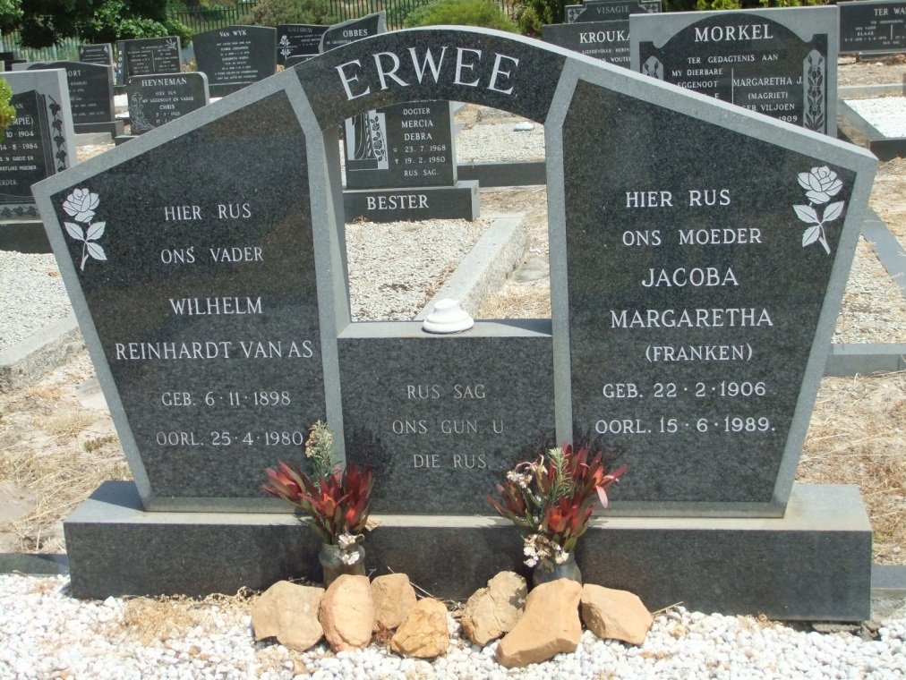 ERWEE Wilhelm Reinhardt Van As 1898-1980 &amp; Jacoba Margaretha FRANKEN 1906-1989