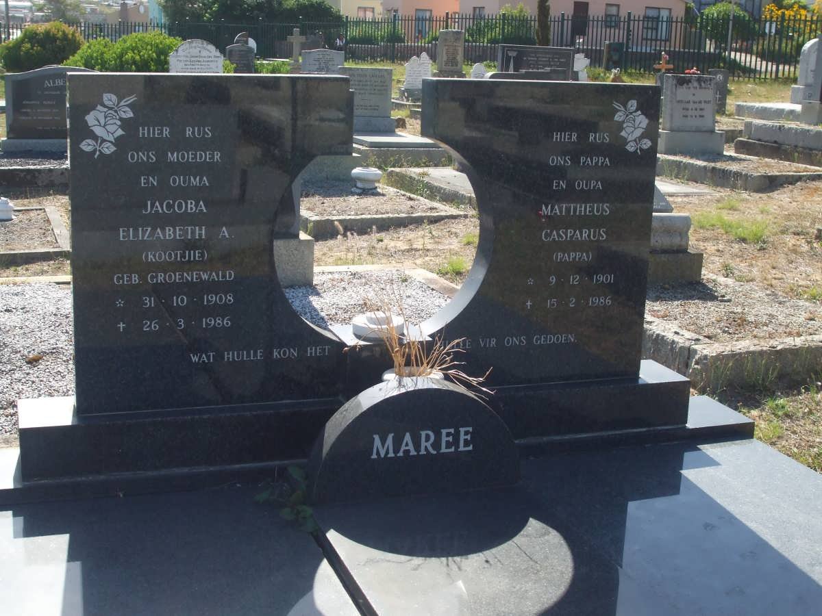 MAREE Mattheus Casparus 1901-1986 &amp; Jacoba Elizabeth A. GROENEWALD 1908-1986