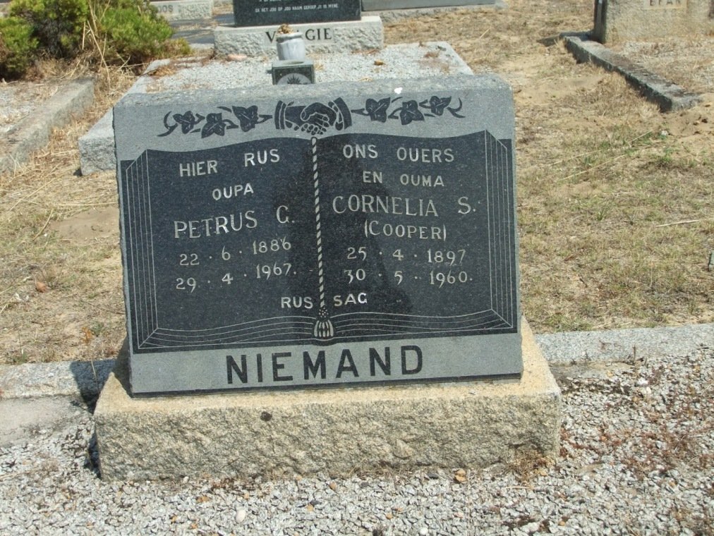NIEMAND Petrus C. 1886-1967 &amp; Cornelia S. COOPER 1897-1960