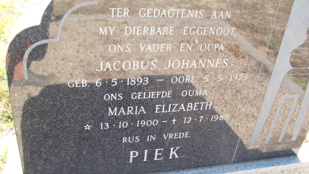 PIEK Jacobus Johannes 1893-1973 &amp; Maria Elizabeth 1900-1989