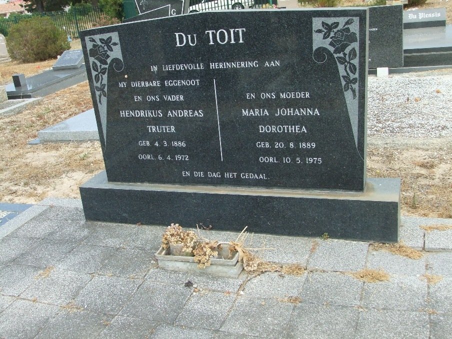 TOIT Hendrikus Andreas Truter, du 1886-1972 &amp; Maria Johanna Dorothea 1889-1975