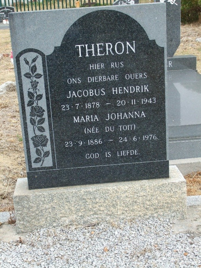 THERON Jacobus Hendrik 1878-1943 &amp; Maria Johanna DU TOIT 1886-1976
