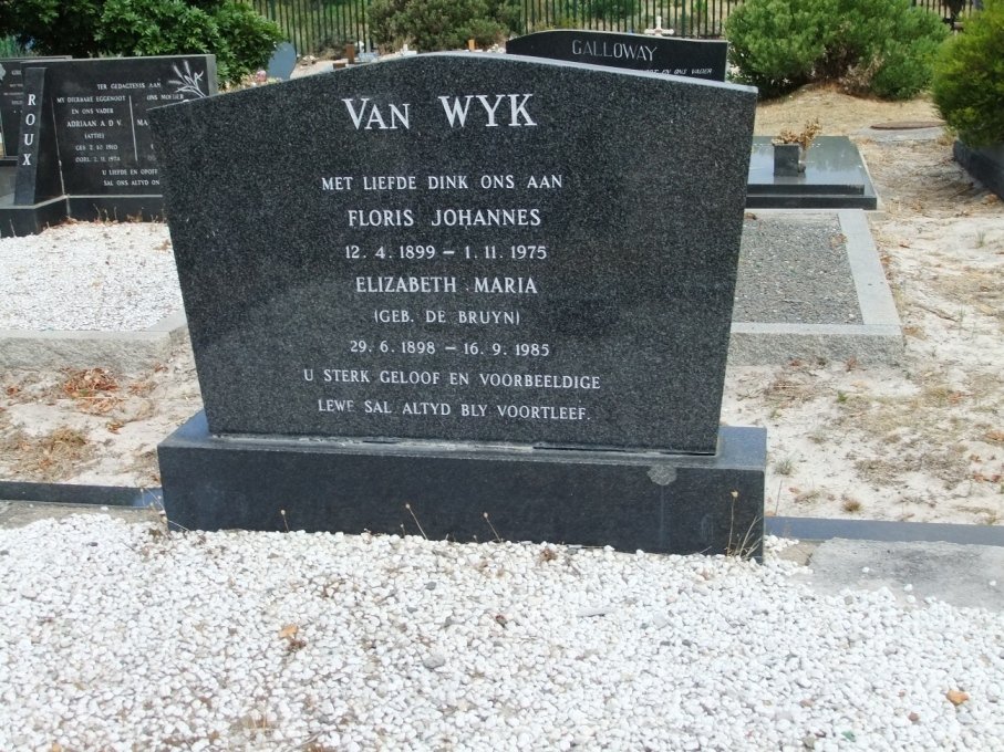 WYK Floris Johannes, van 1899-1975 &amp; Elizabeth Maria DE BRUYN 1898-1985