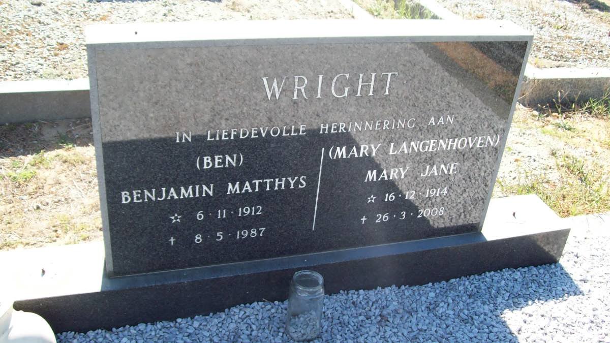 WRIGHT Benjamin Matthys 1912-1987 &amp; Mary Jane LANGENHOVEN 1914-2008