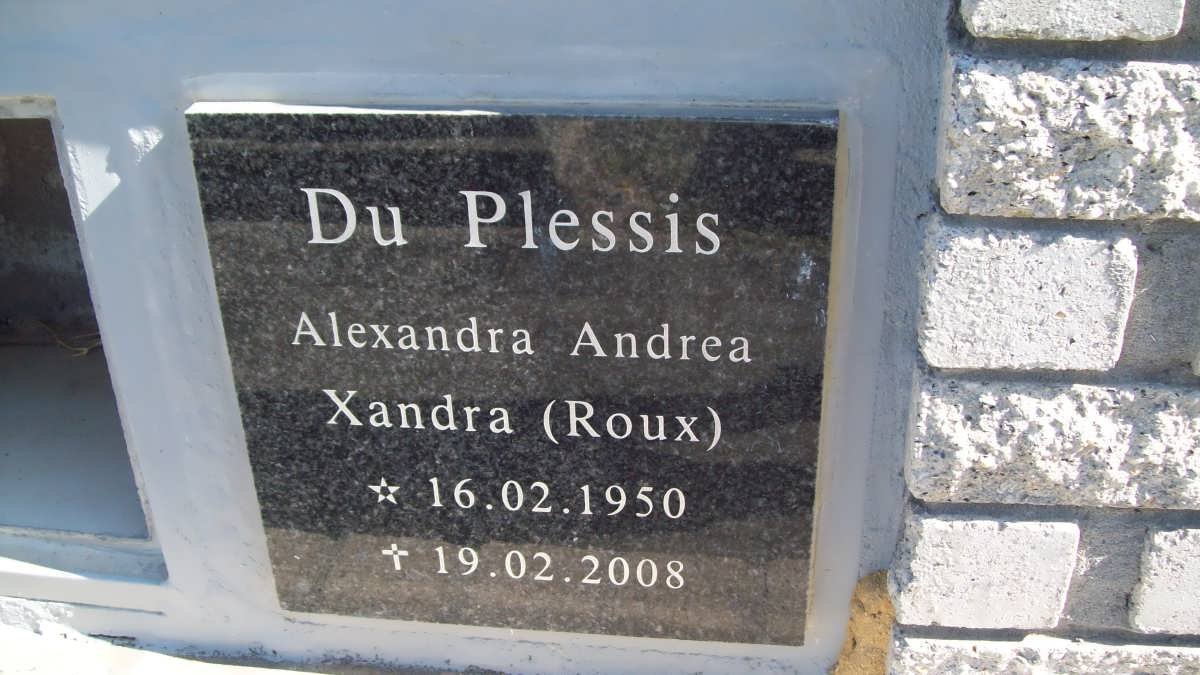 PLESSIS Alexandra Andrea, du nee ROUX 1950-2008