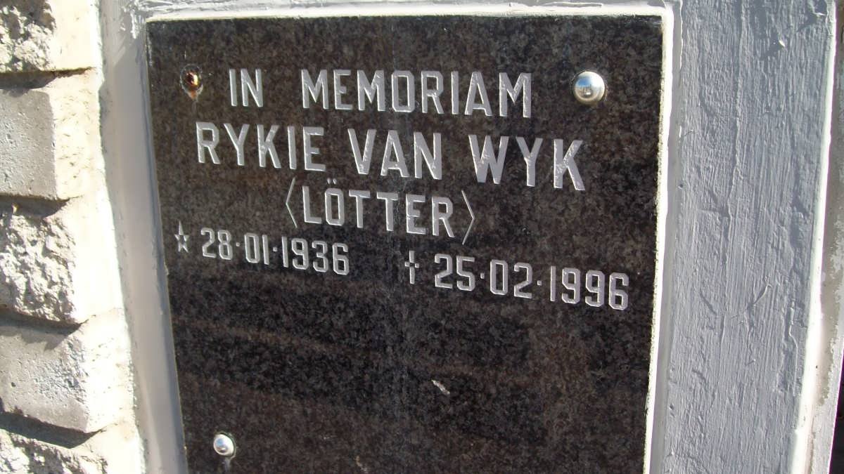 WYK Rykie, van nee LOTTER 1936-1996