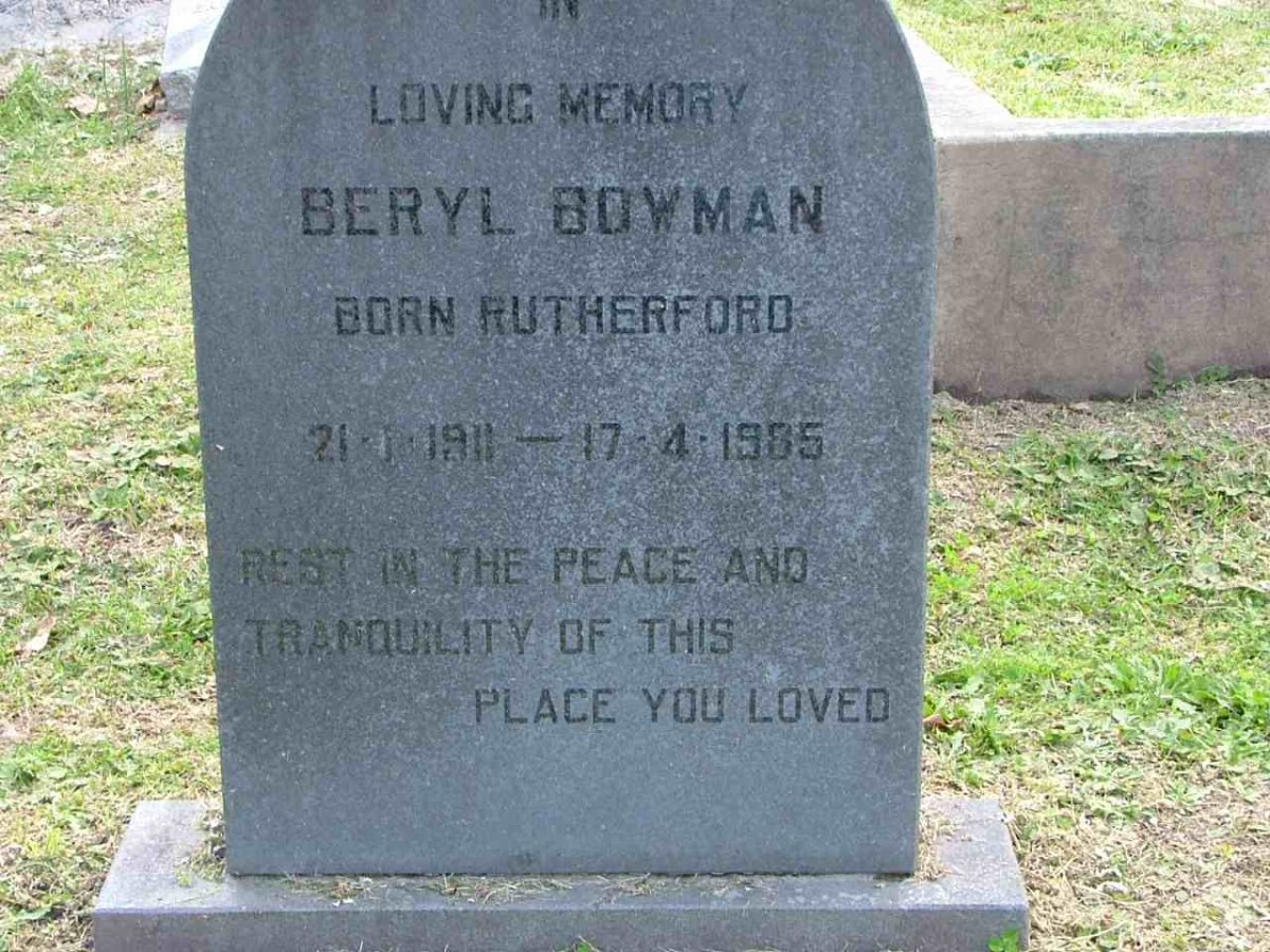 BOWMAN Beryl nee RUTHERFORD 1911-1985