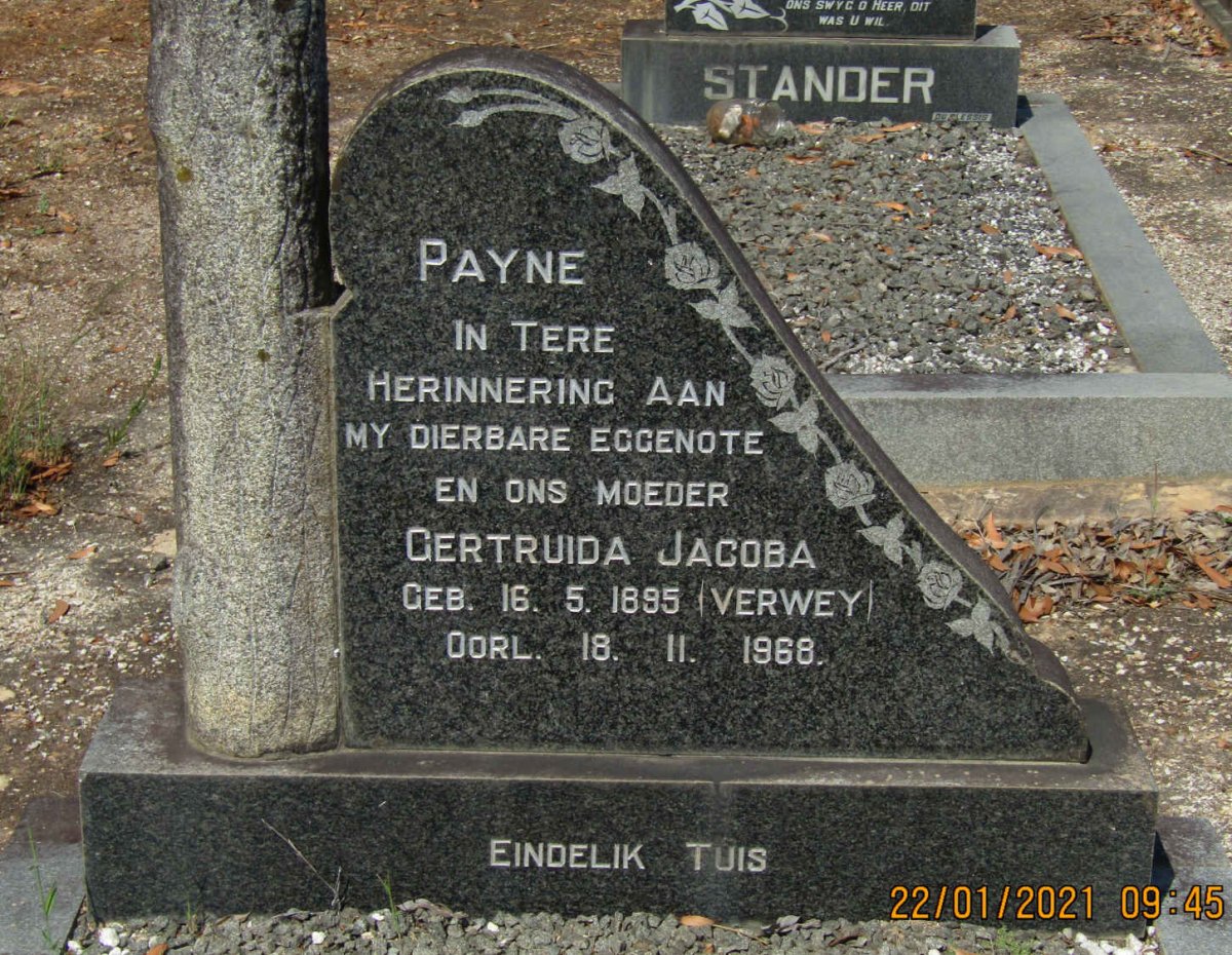 PAYNE Gertruida Jacoba nee VERWEY 1895-1968