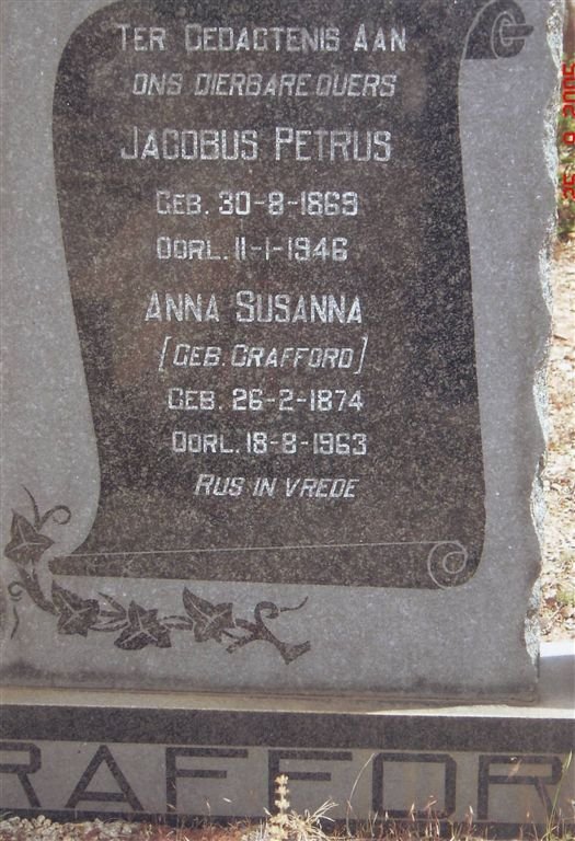 CRAFFORD Jacobus Petrus 1863-1946 &amp; Anna Susanna CRAFFORD 1874-1963