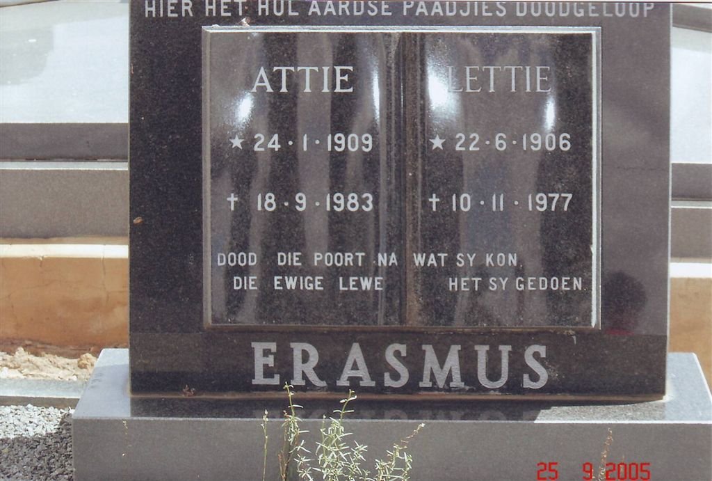 ERASMUS Attie 1909-1983 &amp; Lettie 1906-1977