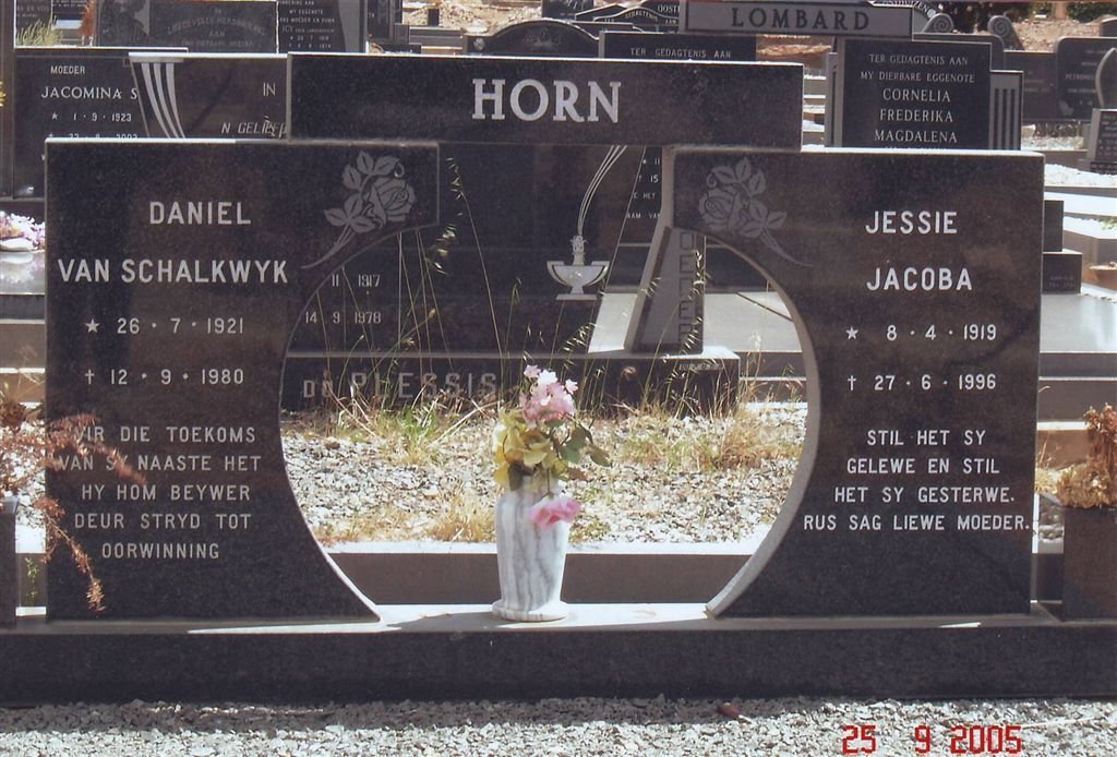 HORN Daniel Van Schalkwyk 1921-1980 &amp; Jessie Jacoba 1919-1996
