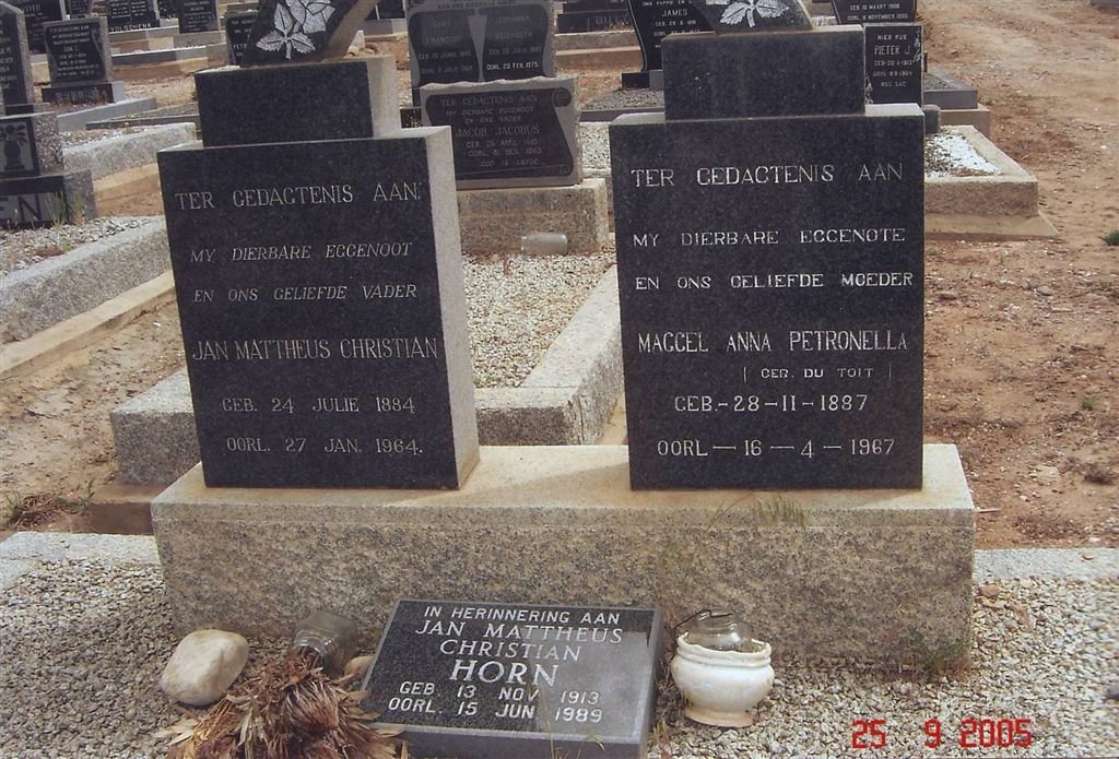 HORN Jan Mattheus Christian 1884-1964 &amp; Maggel Anna Petronella DU TOIT 1887-1967 :: HORN Jan Mattheus Christian 1913-1989