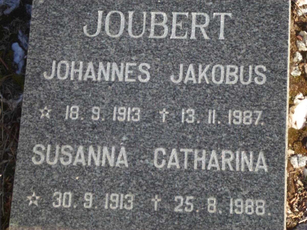 JOUBERT Johannes Jakobus 1913-1987 &amp; Susanna Catharina 1913-1988
