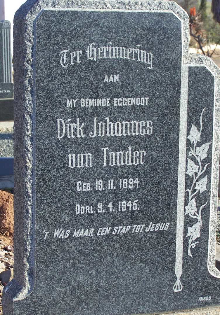TONDER Dirk Johannes, van 1894-1945