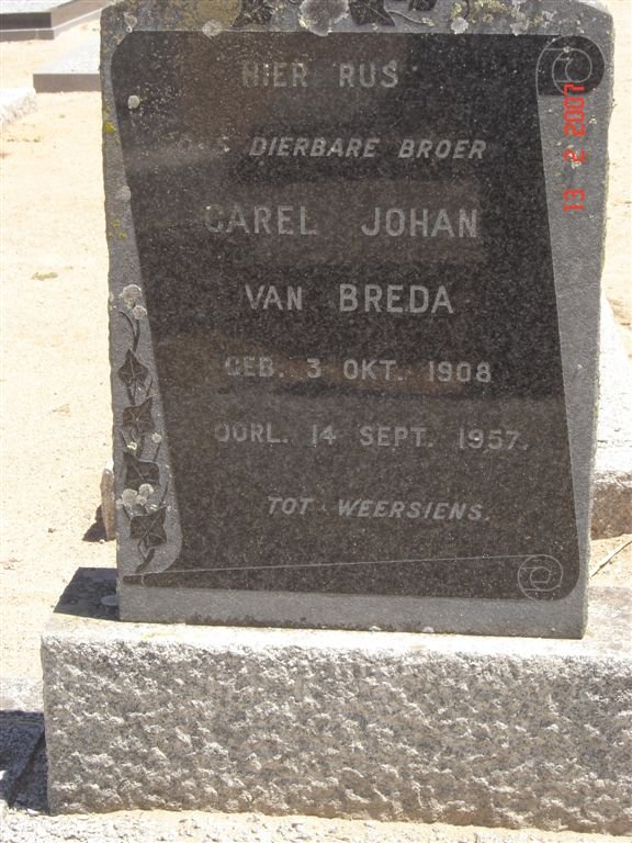 BREDA Carel Johan, van 1908-1957
