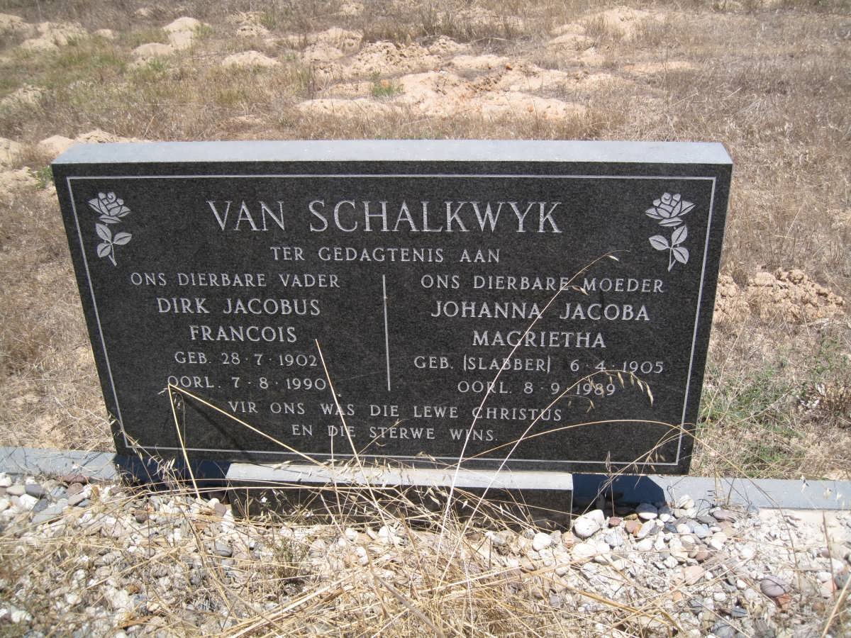 SCHALKWYK Dirk Jacobus Francois, van 1902-1990 &amp; Johanna Jacoba Magrietha SLABBER 1905-1989