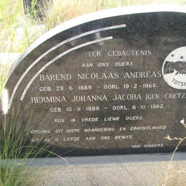 EYGELAAR Barend Nicolaas Andreas 1889-1965 &amp; Hermina Johanna Jacoba COETZEE 1889-1962