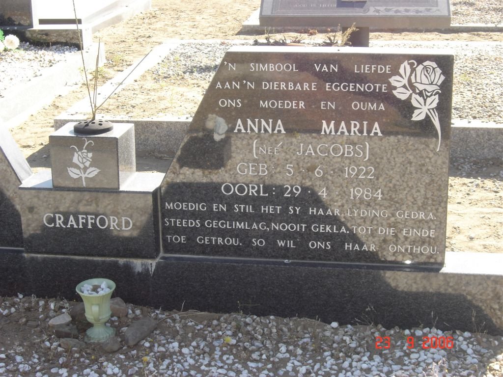 CRAFFORD Anna Maria nee JACOBS 1922-1984