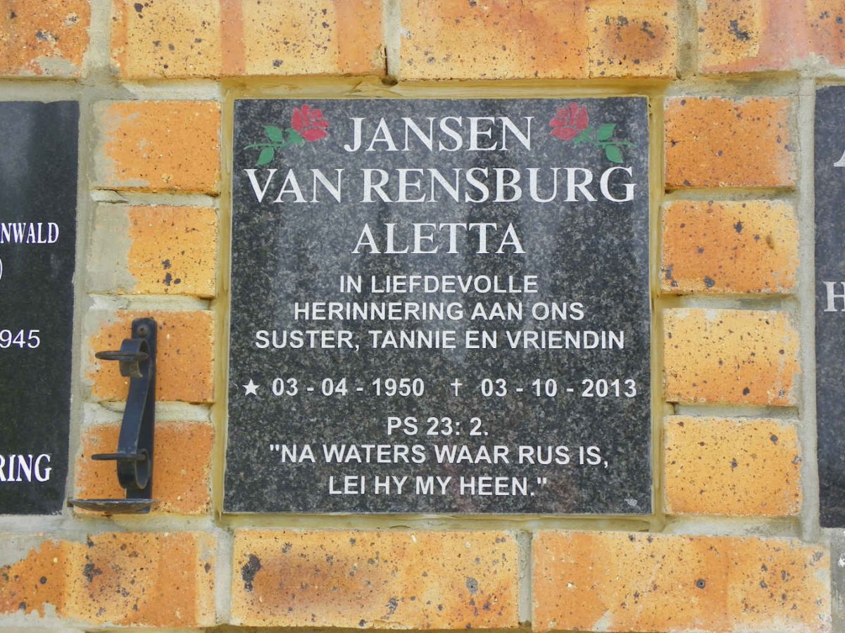 RENSBURG Aletta, Jansen van 1950-2013