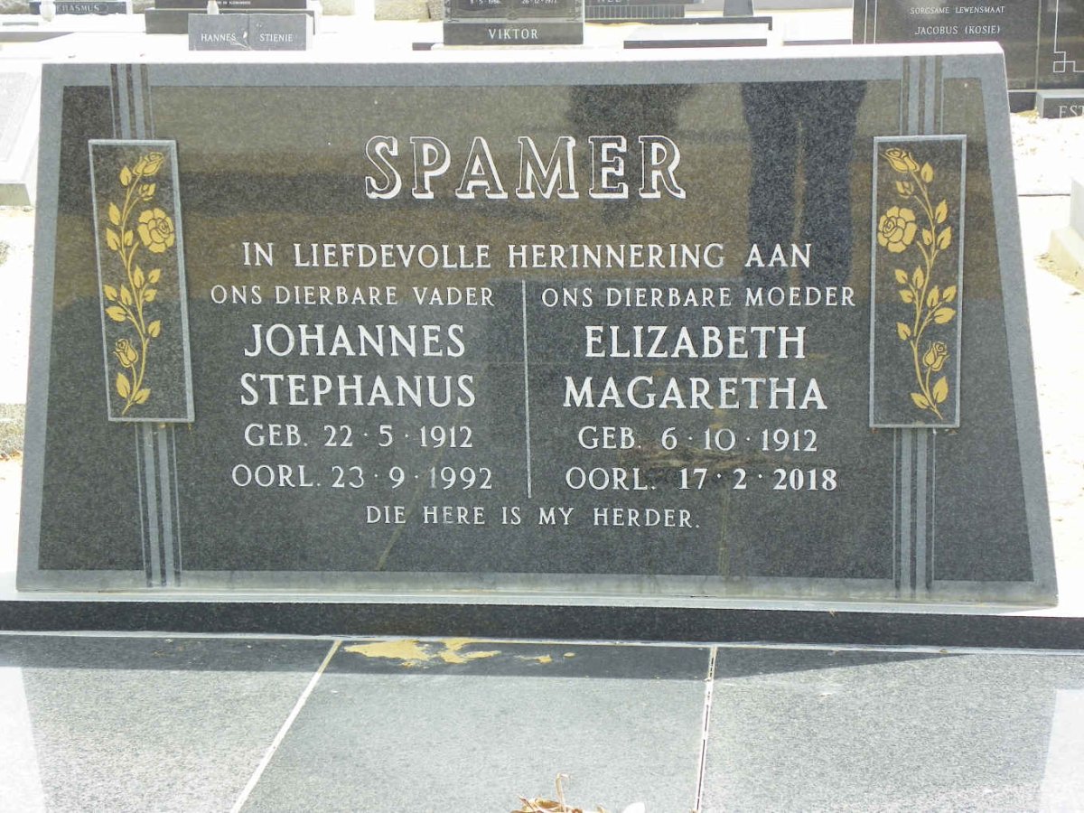 SPAMER Johannes Stephanus 1912-1992 &amp; Elizabeth Magaretha 1912-2018 :: SPAMER Koos 1944-2013