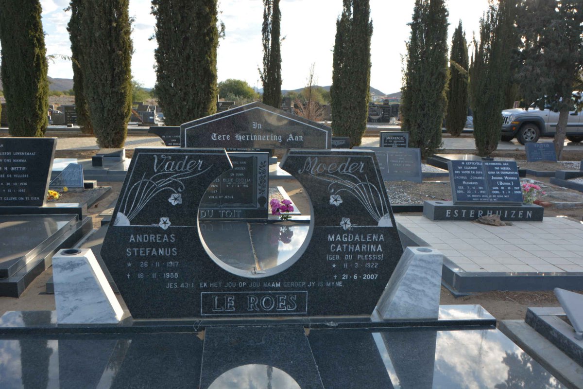 ROES Andreas Stefanus, le 1917-1988 &amp; Magdalena Catharina DU PLESSIS 1922-2007