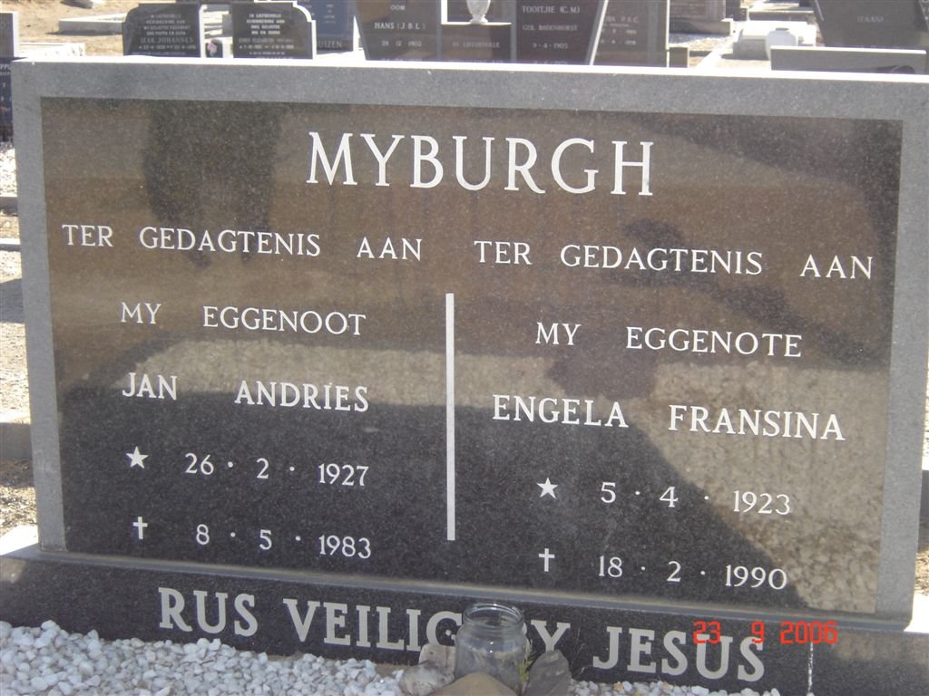 MYBURGH Jan Andries 1927-1983 &amp; Engela Fransina 1923-1990
