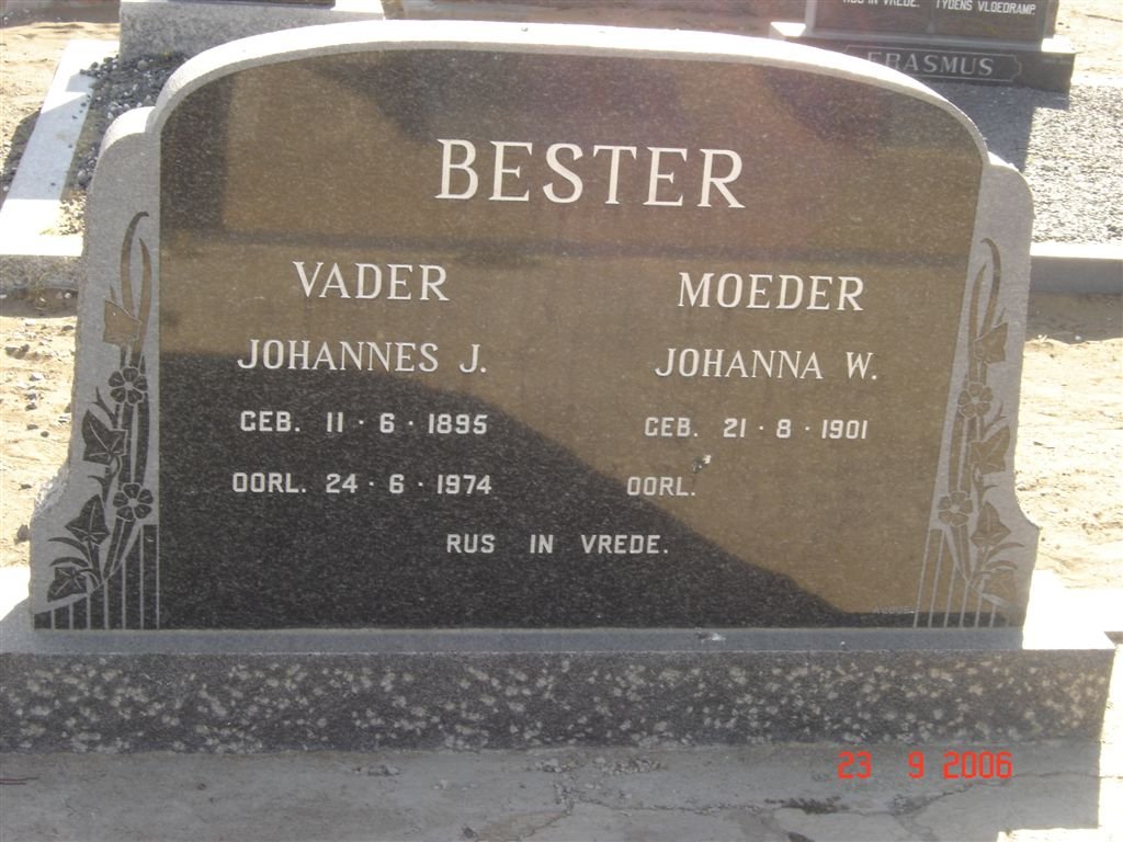BESTER Johannes J. 1895-1974 &amp; Johanna W. 1901-