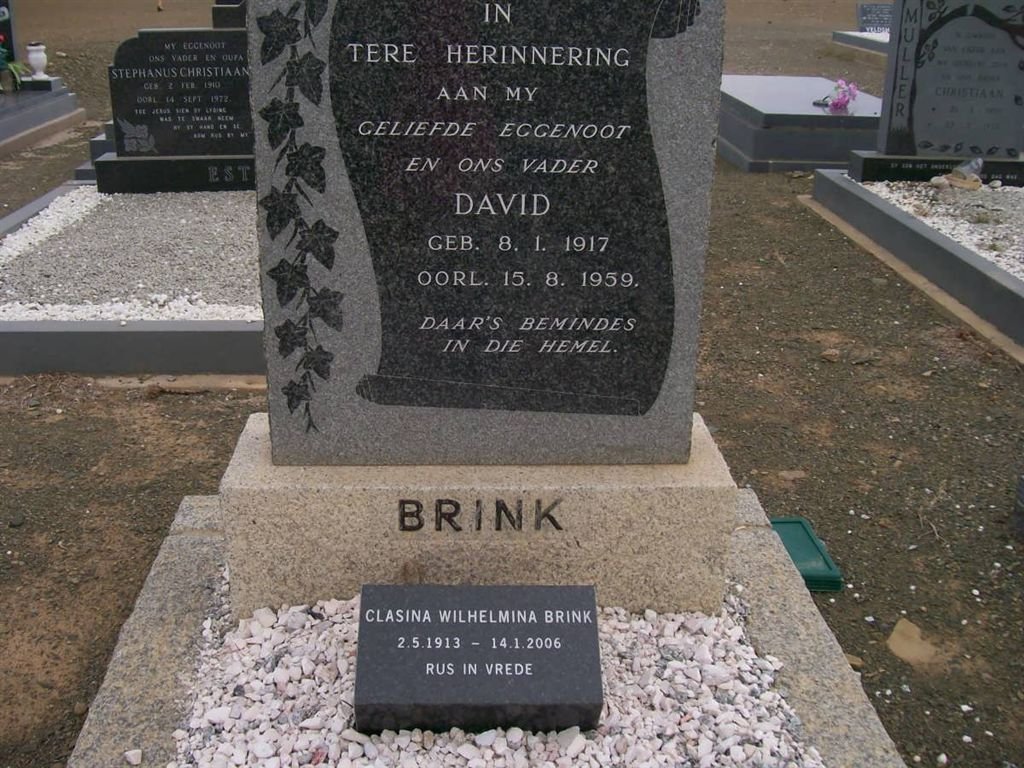 BRINK David 1917-1959 &amp; Clasina Wilhelmina 1913-2006