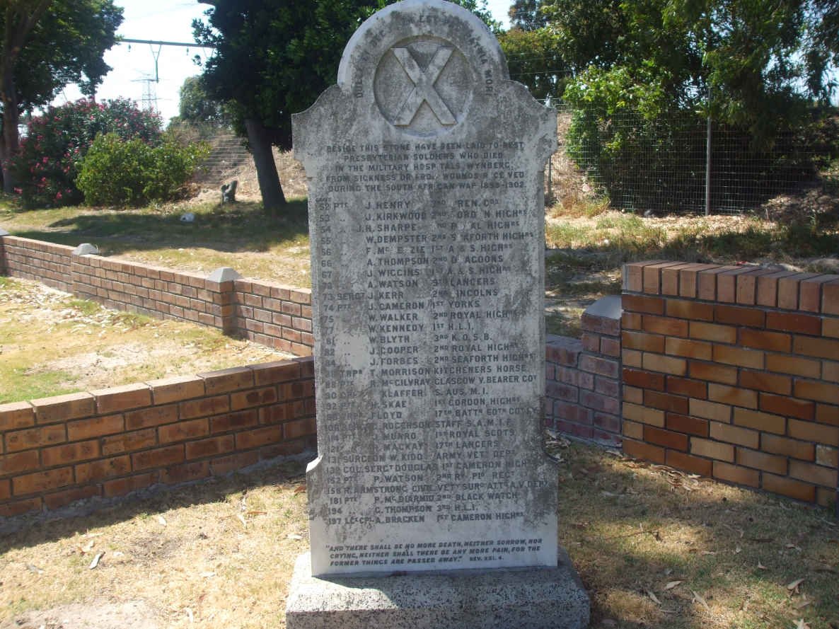 1. Presbyterian Soldiers who died in the Military Hospitals Wynberg 1899-1902