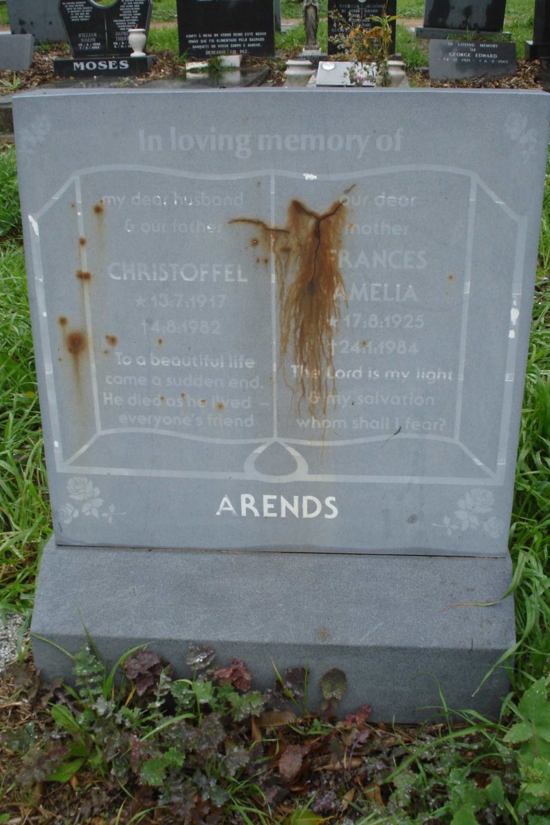 ARENDS Christoffel 1917-1982 &amp; Frances Amelia 1925-1984