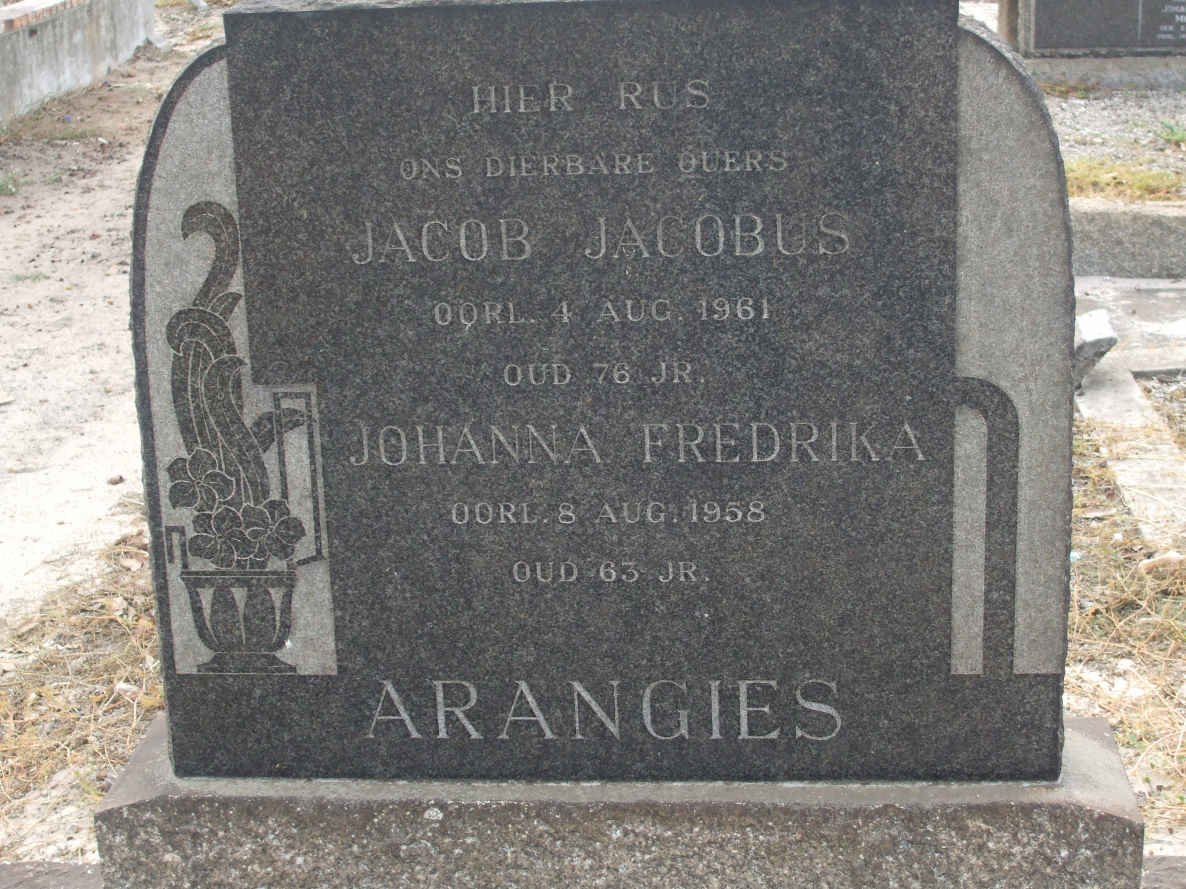 ARANGIES Jacob Jacobus -1961 &amp; Johanna Fredrika -1958