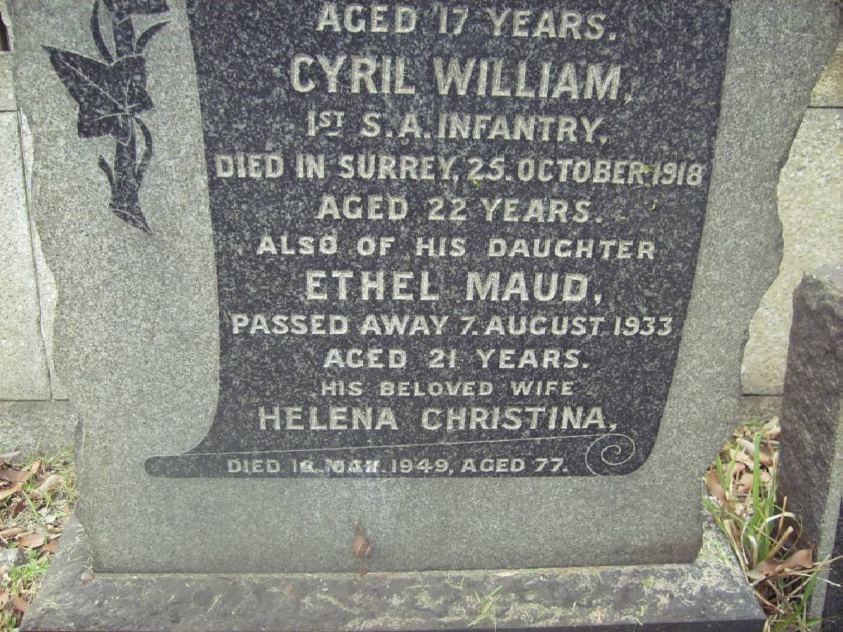 ABRAHAMSE Cyril William -1918 :: ABRAHAMSE Ethel Maud -1933 :: ABRAHAMSE Helena Christina -1949