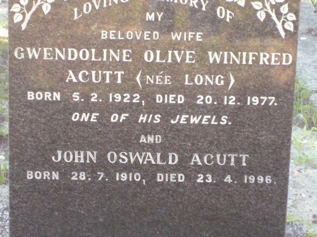 ACUTT John Oswald 1910-1996 &amp; Gwendoline Olive Winifred LONG 1922-1977