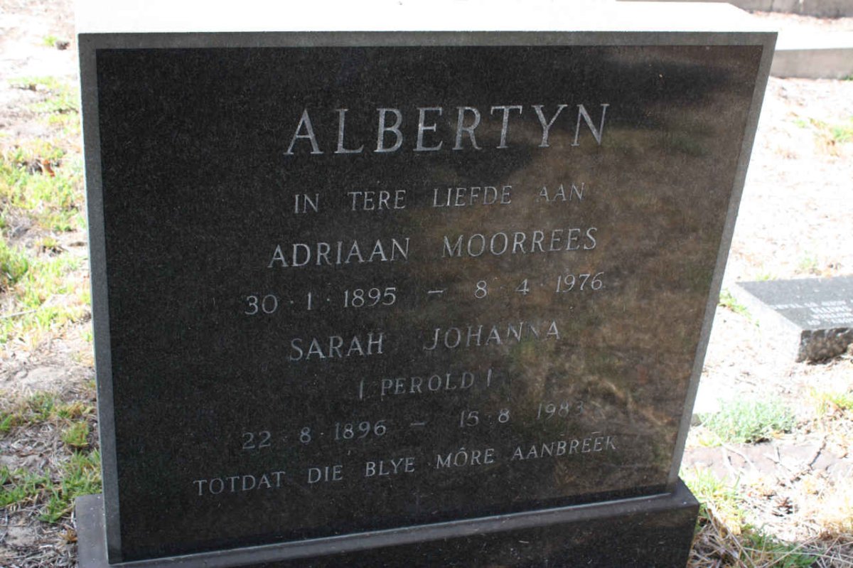 ALBERTYN Adriaan Moorrees 1895-1976 &amp; Sarah Johanna PEROLD 1896-1983