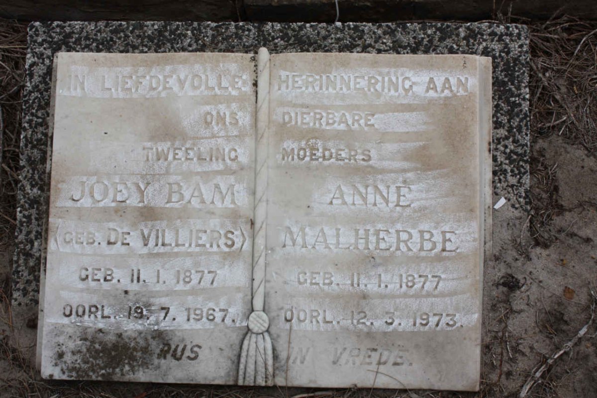 BAM Joey nee DE VILLIERS 1877-1967 :: MALHERBE Anne nee DE VILLIERS 1877-1973
