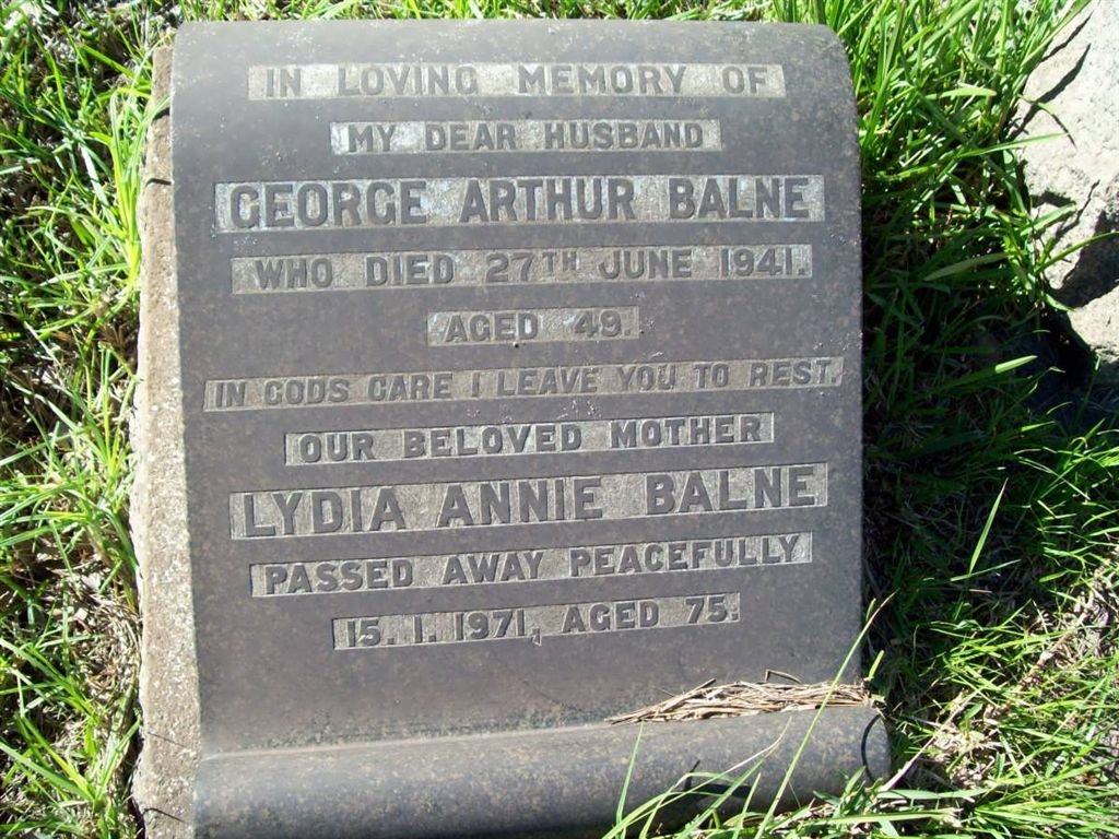 BALNE George Arthur -1941 &amp; Lydia Annie -1971