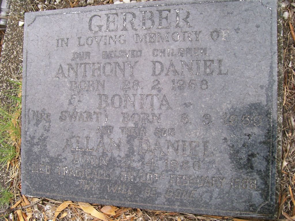 GERBER Anthony Daniel 1958- &amp; Bonita SWART 1959- :: GERBER Allan Daniel 1980-