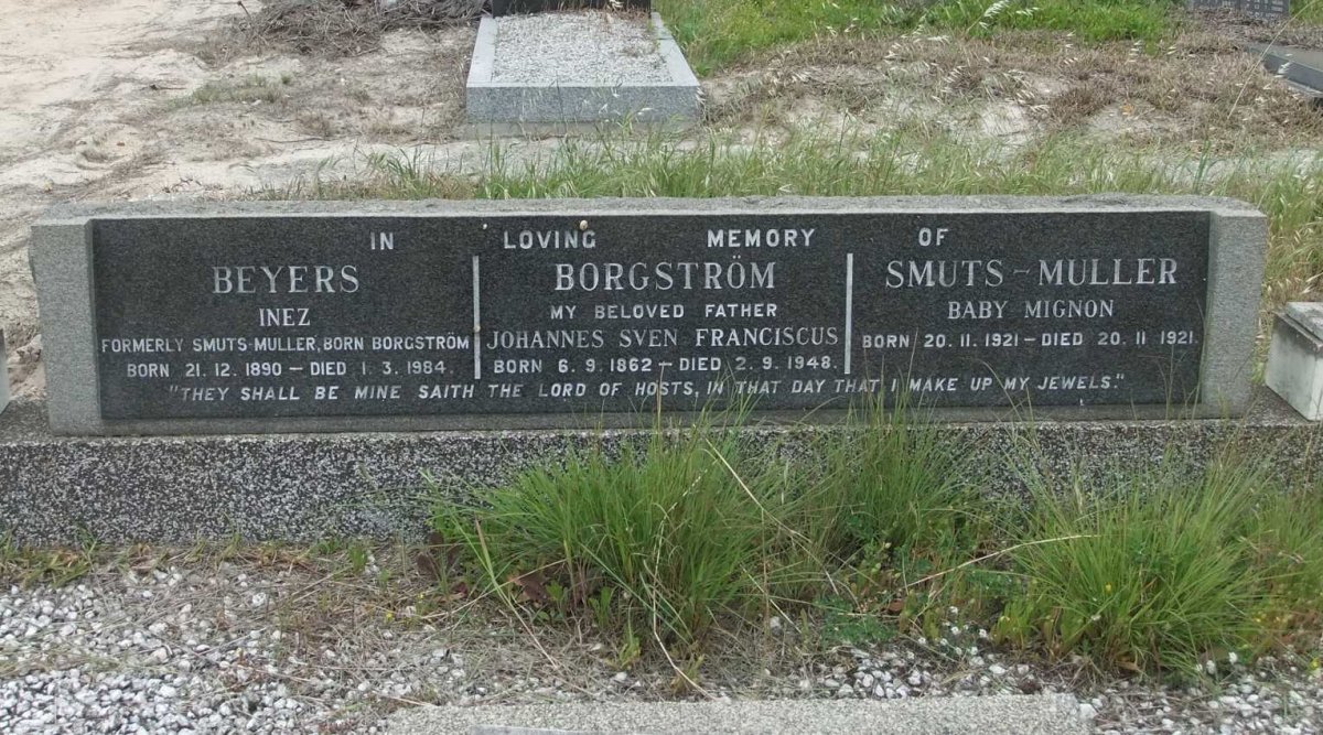 BERGSTRÖM Johannes Sven Franciscus 1862-1948 :: BEYERS Inez SMUTS-MULLER nee BERGSTRÖM :: MULLER Mignon, SMUTS 1921-1921