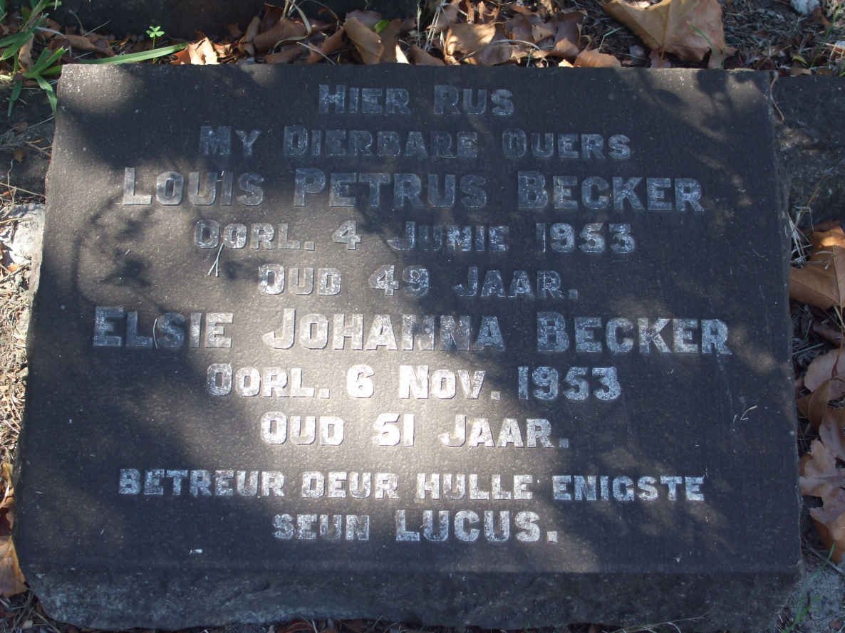 BECKER Louis Petrus -1953 &amp; Elsie Johanna -1953