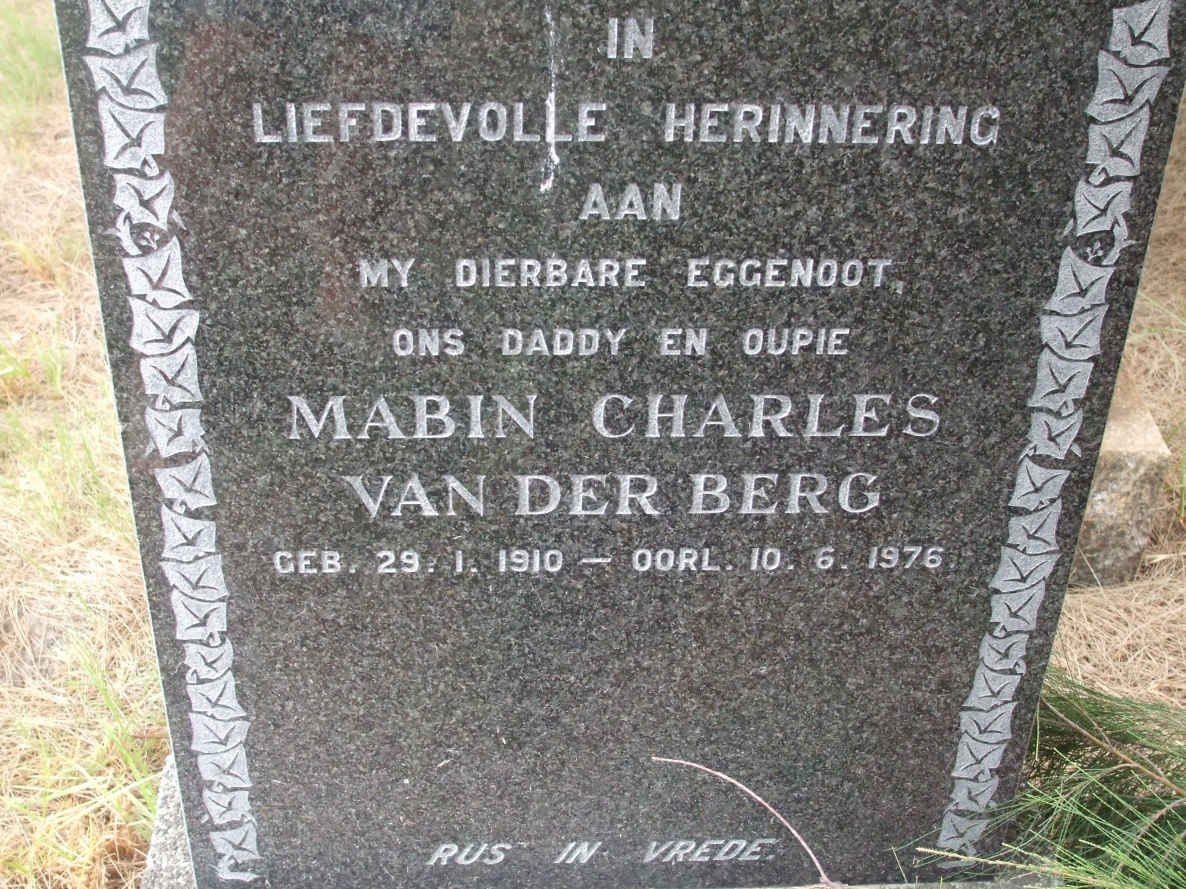 BERG Mabin Charles, van der 1910-1976