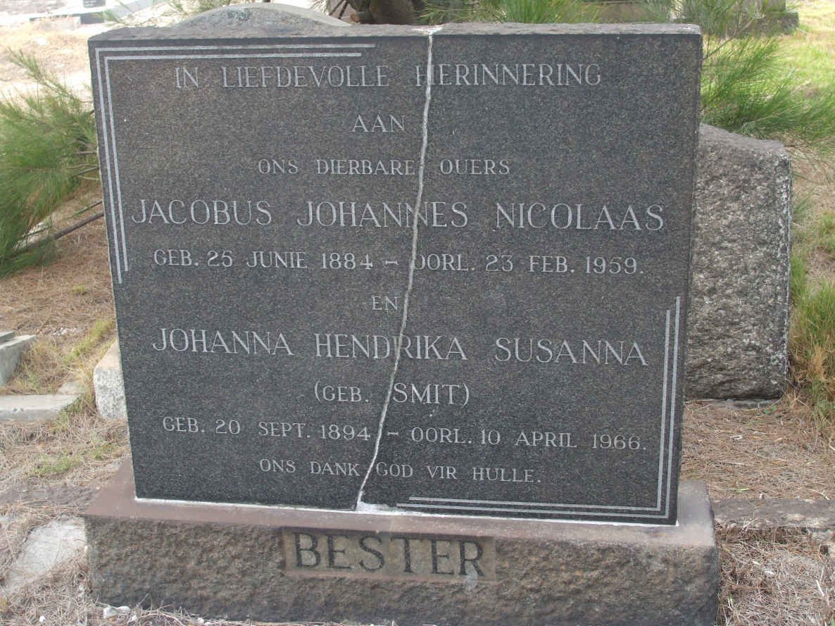 BESTER Jacobus Johannes Nicolaas 1884-1959 &amp; Johanna Hendrika Susanna SMIT 1894-1966