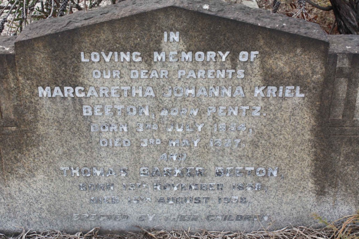 BEETON Thomas Barker 1858-1953 &amp; Margaretha Johanna Kriel PENTZ 1854-1927