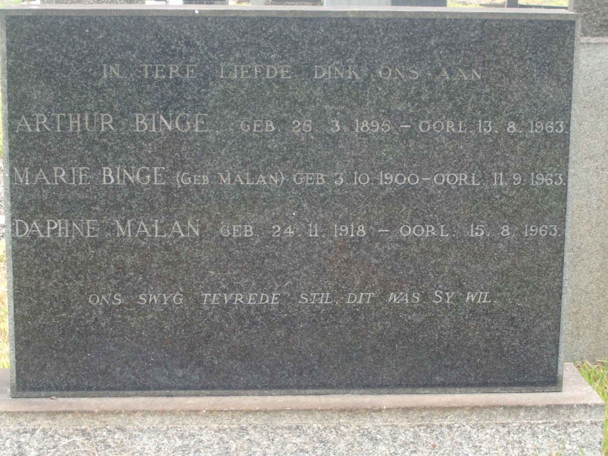BINGE Arthur 1895-1963 &amp; Marie MALAN 1900-1963 :: MALAN Daphne 1918-1963