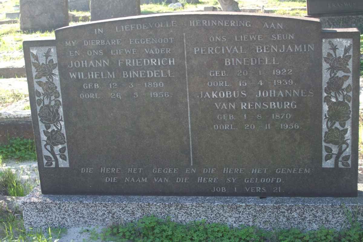 BINEDELL Johann Friedrich Wilhelm 1890-1956 :: BINEDELL Percival Benjamin 1922-1939 :: VAN RENSBURG Jakobus Johannes 1870-1956