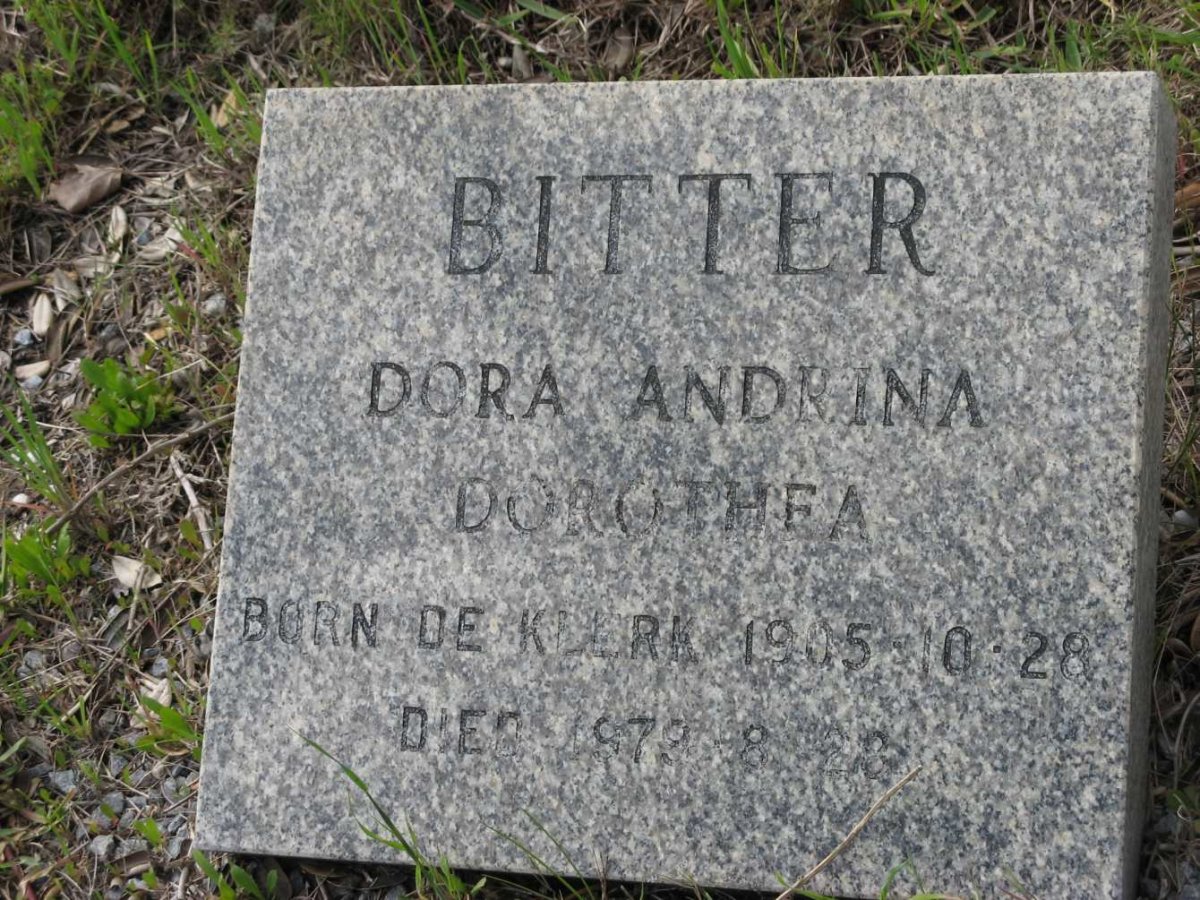 BITTER Dora Andrina Dorothea nee DE KLERK 1905-1979