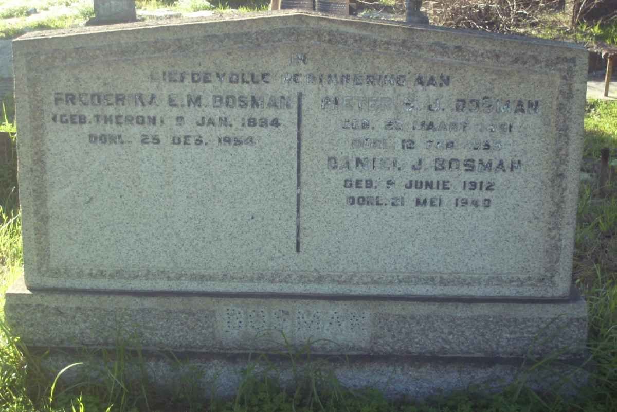BOSMAN Pieter ? &amp; Frederika E.M. THERON 1884-1954 :: BOSMAN Daniel J. 1912-1940