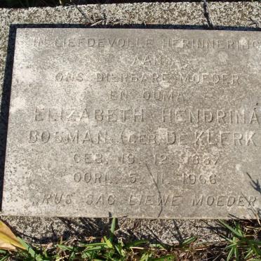 BOSMAN Elizabeth Hendrina nee DE KLERK 1887-1966