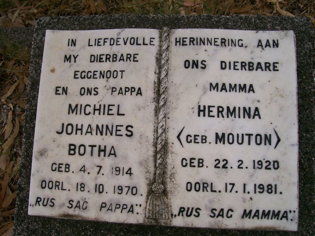 BOTHA Michiel Johannes 1914-1970 &amp; Hermina MOUTON 1920-1981