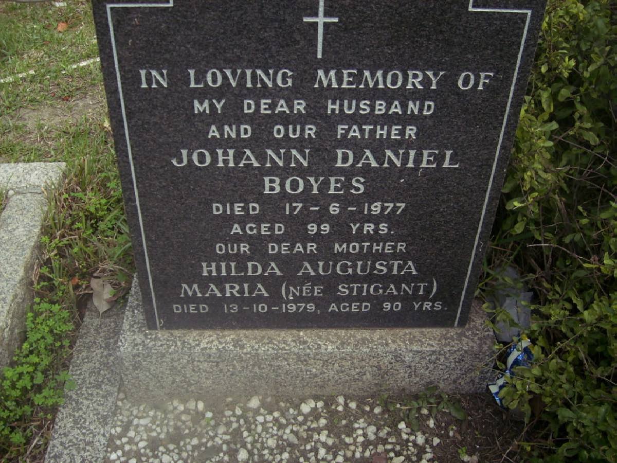 BOYES Johann Daniel -1977 &amp; Hilda Augusta Maria STIGANT -1979