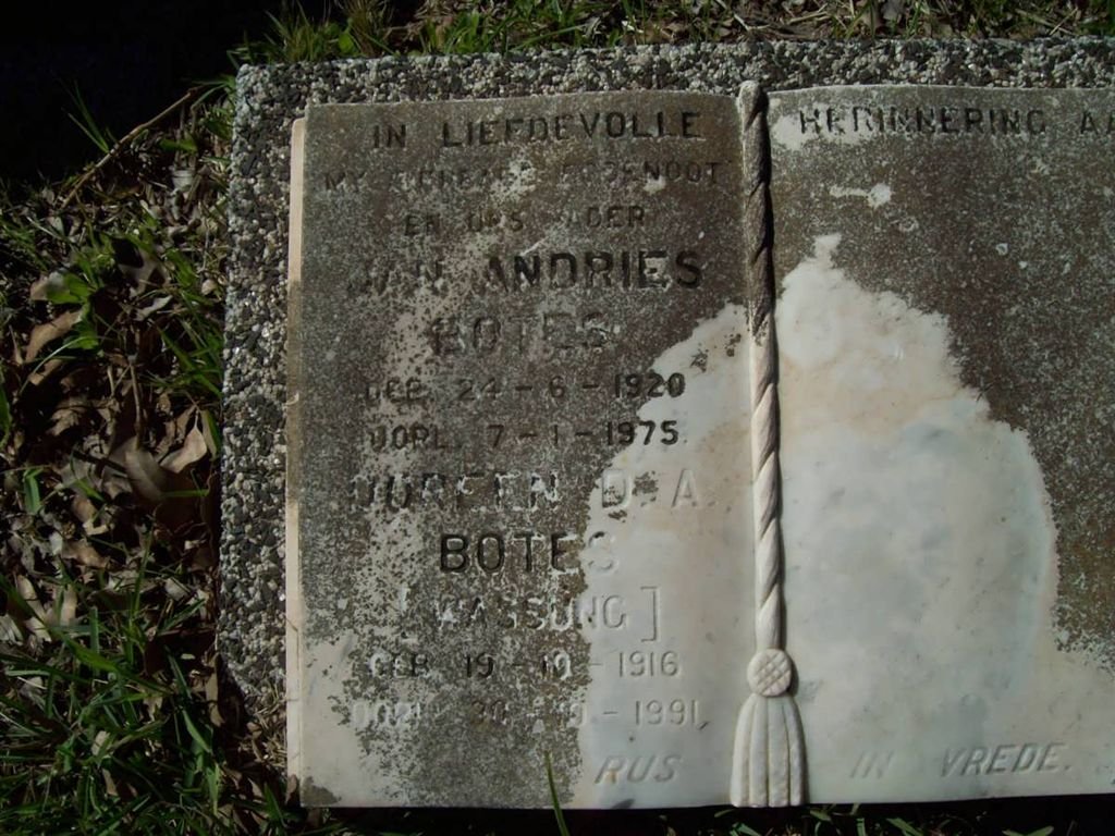 BOTES Jan Andries 1920-1975 &amp; Doreen D.A. WASSUNG 1916-1991